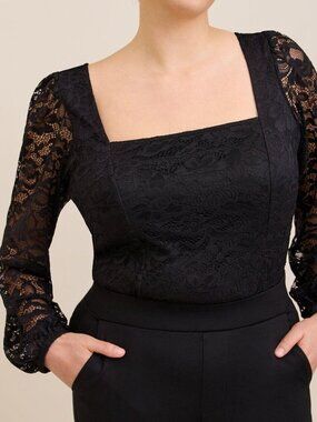 Torrid Sz 2 Lace Square Neck Goth Whimsigoth Long Sleeve Top Black Hot Topic